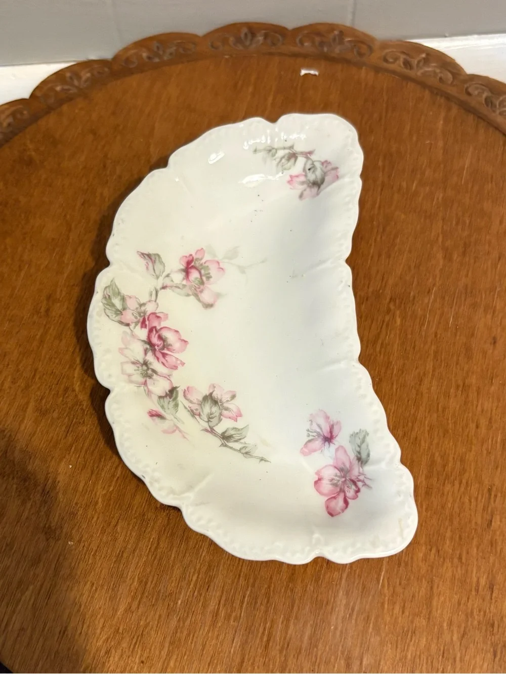 Antique Limoges Bone Dish Intricate Design with Pink Florals